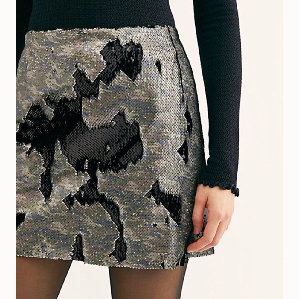 Free People Sequin Camouflage Mini Skirt